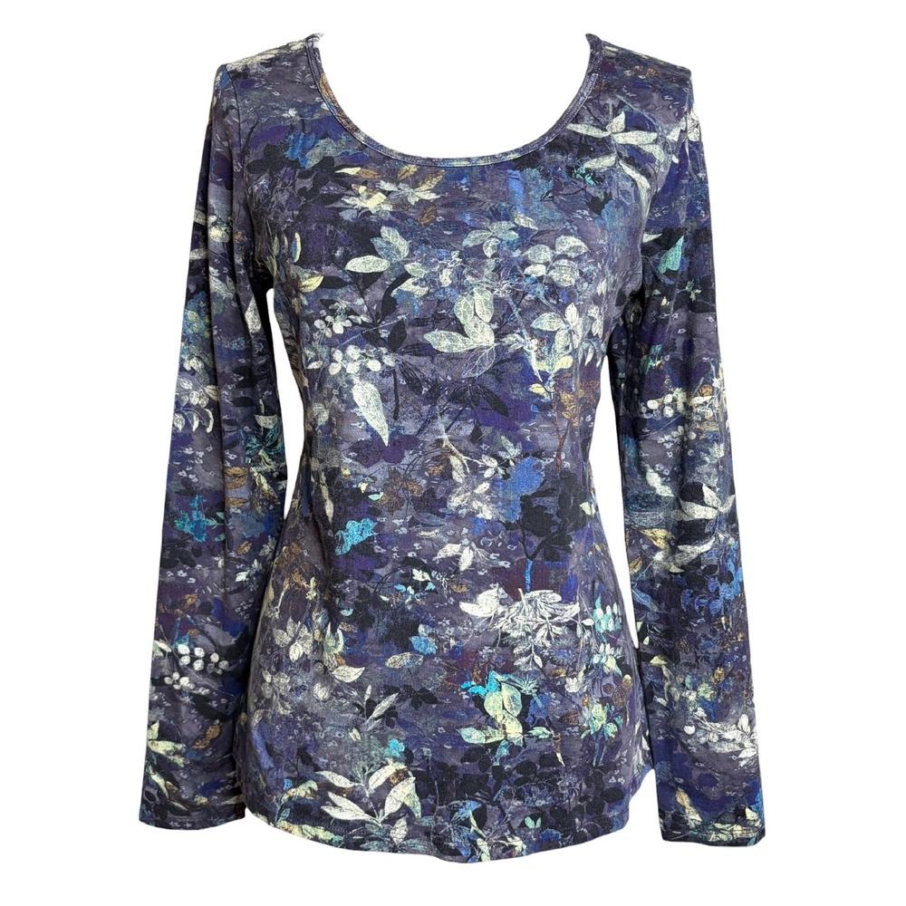Peruvian Connection Pima Cotton Floral Tee M Blue Whimsigoth Long Sleeve Top